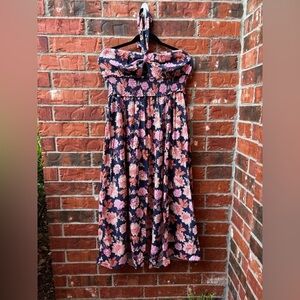 Old Navy Womens Large Pink Blue Floral Halter Long Maxi Sleeveless Dress